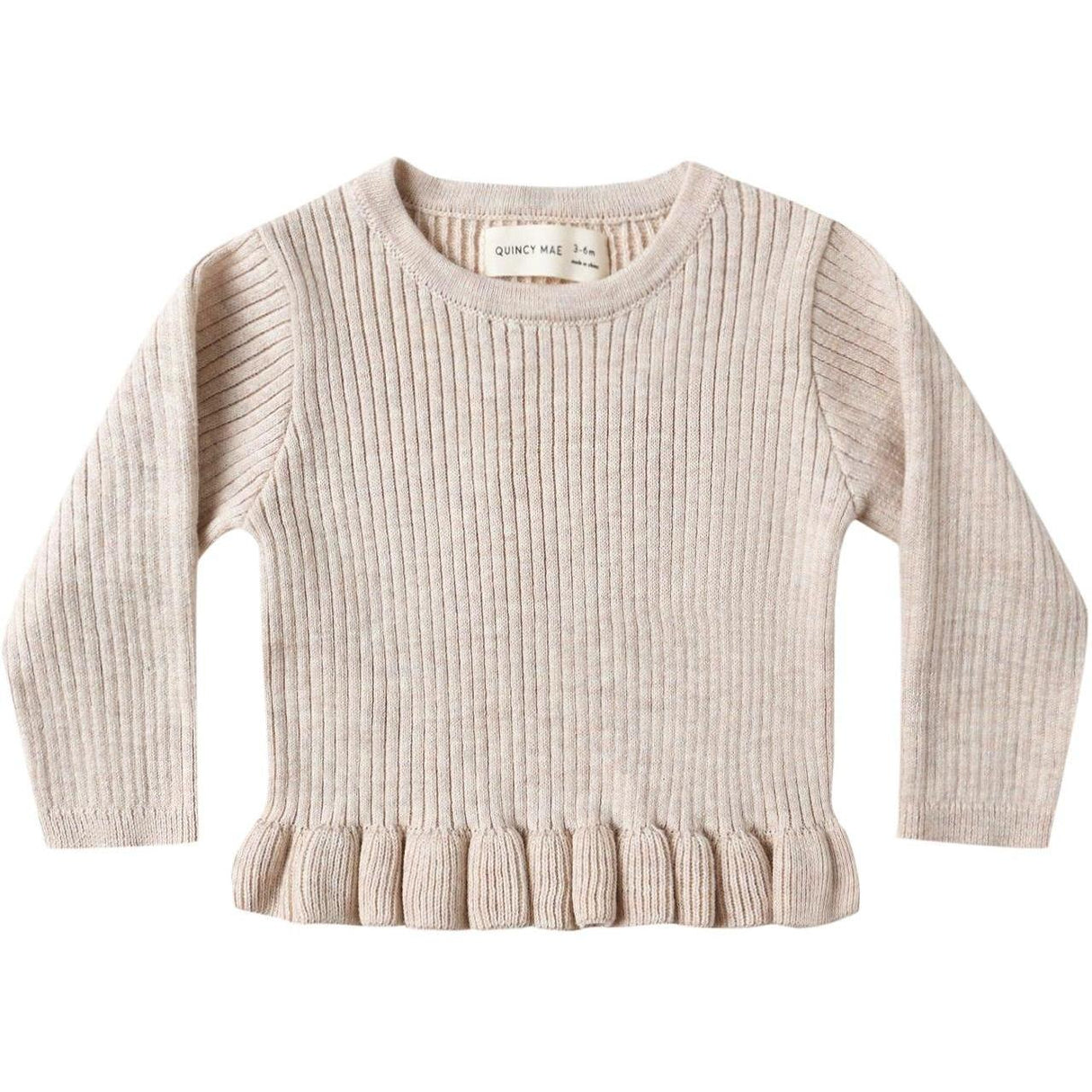 Quincy Mae Rib Knit Peplum Top || Heathered Oatmeal