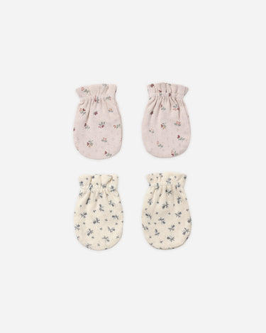 No Scratch Mittens, Set Of 2 Blue Ditsy, Heart Ditsy by Quincy Mae