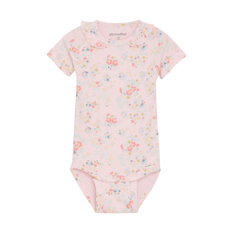Ribbed Short Sleeve Bodysuit in Floral by Minymo