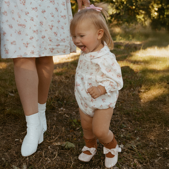 Organic Smocked Bubble Romper- Rustic Rose by Makemake