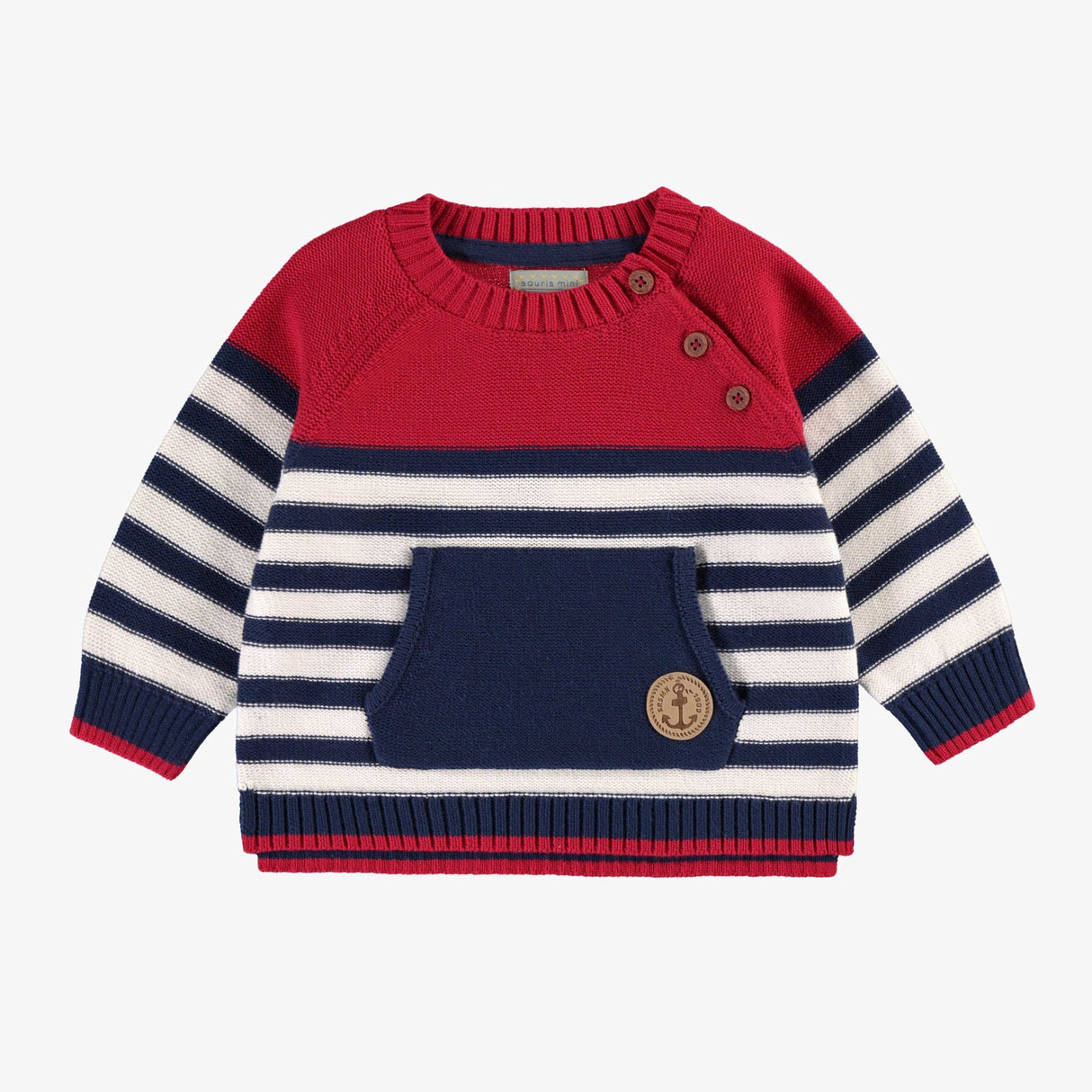 Red and blue striped knitted sweater by Sourismini