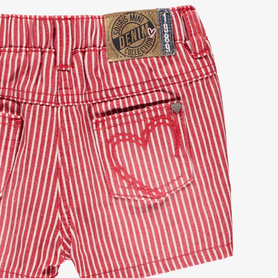 Red and White Striped Denim Shorts by Sourismini