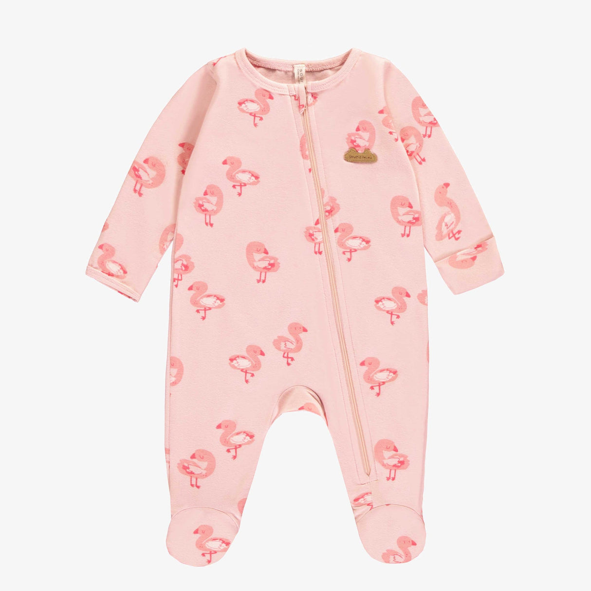 Pink One Piece Pajamas in Stretch Jersey- Flamingo by Souris Mini