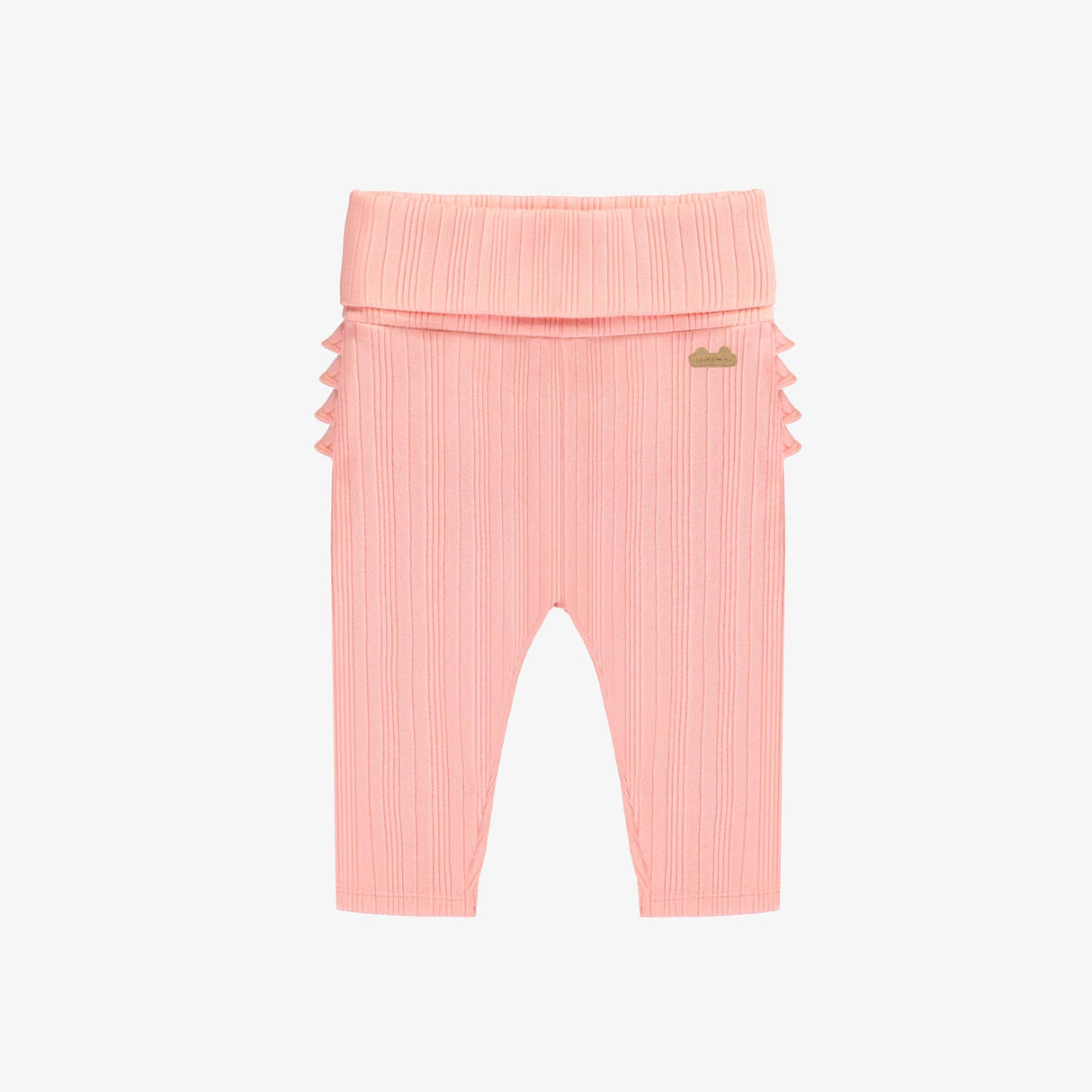 Pink Legging in Irregular Rib Knit- Ruffle by Souris Mini