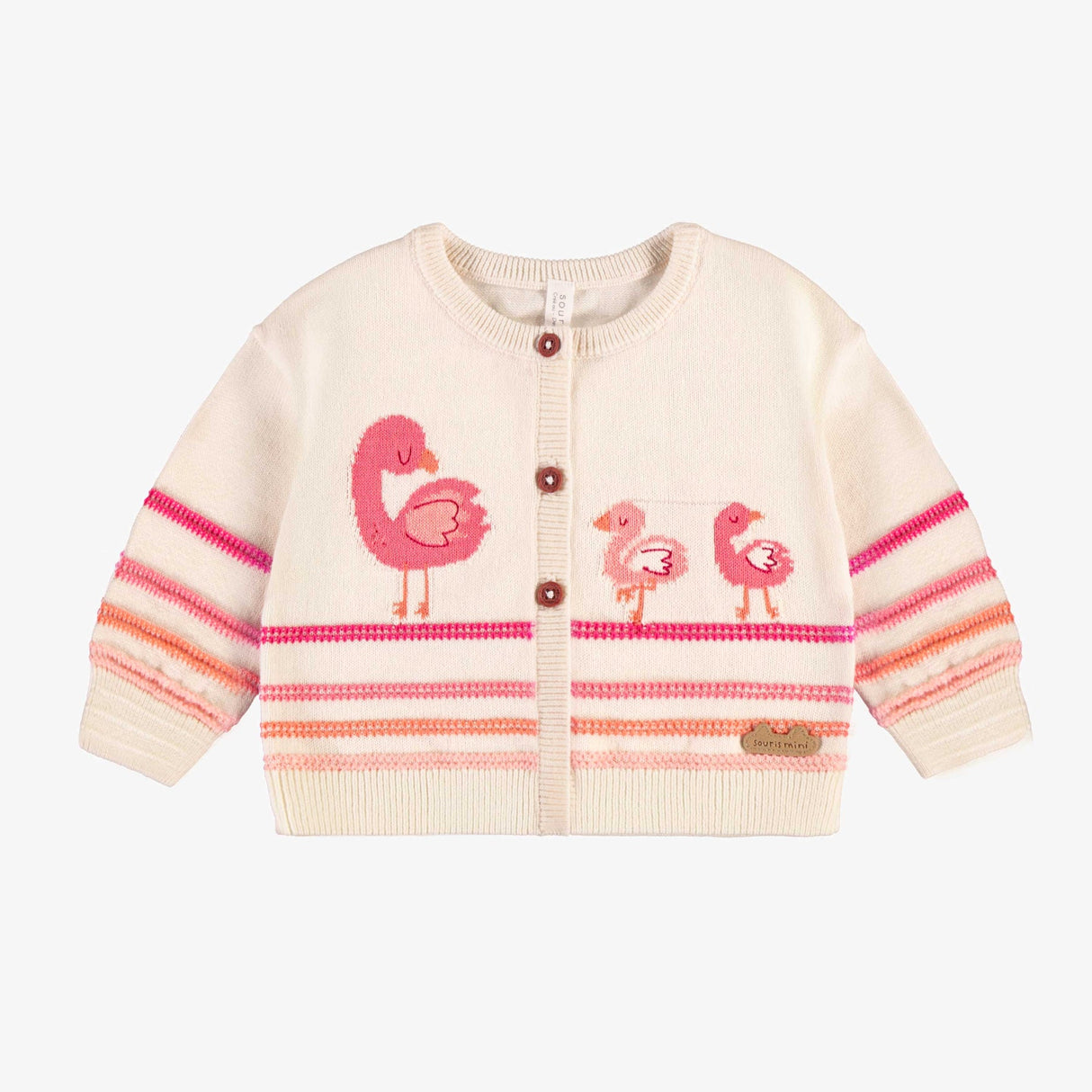 Cream Knit Cardigan- Flamingos and Stripes by Souris Mini