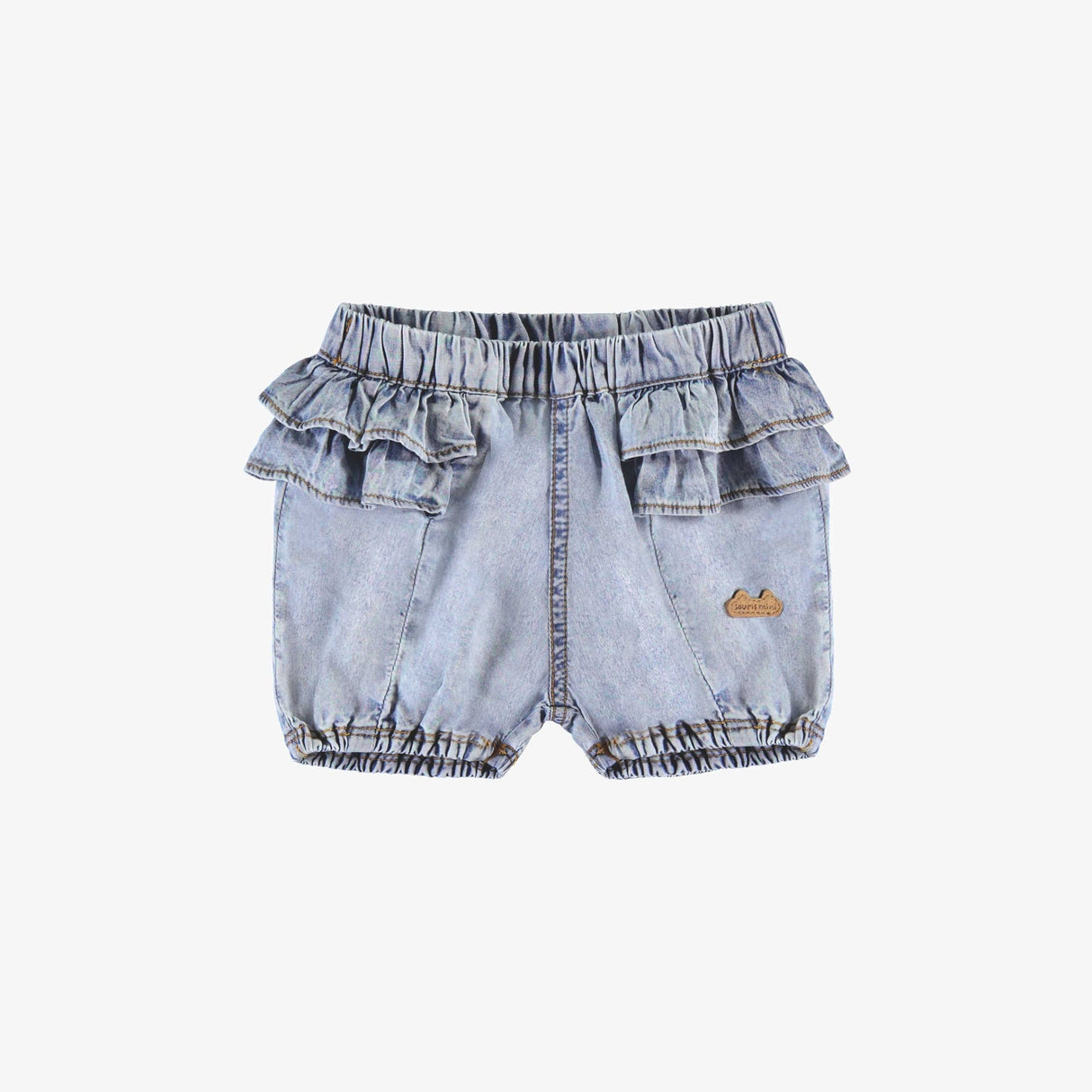 Pale Blue Short in Denim- Ruffles by Souris Mini