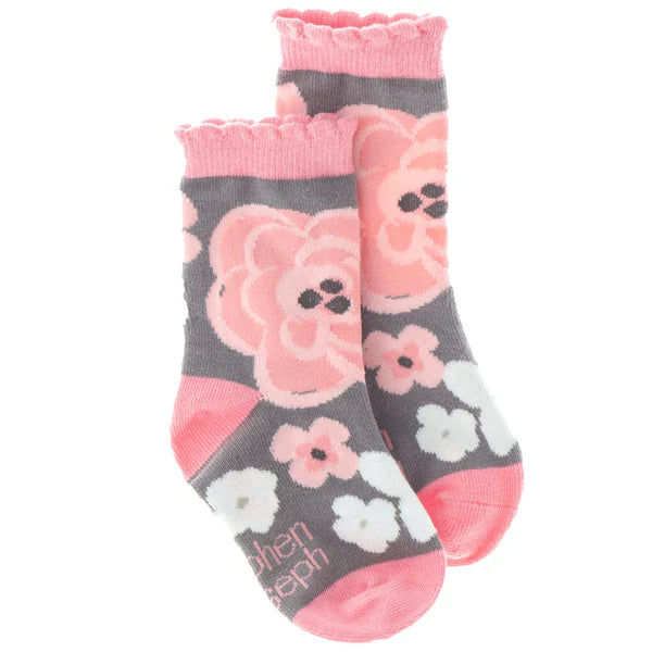 Toddler Socks - Charcoal Floral by Stephen Joseph