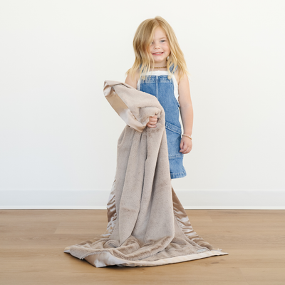 Satin Border Receving Blanket- Tan by Saranoni