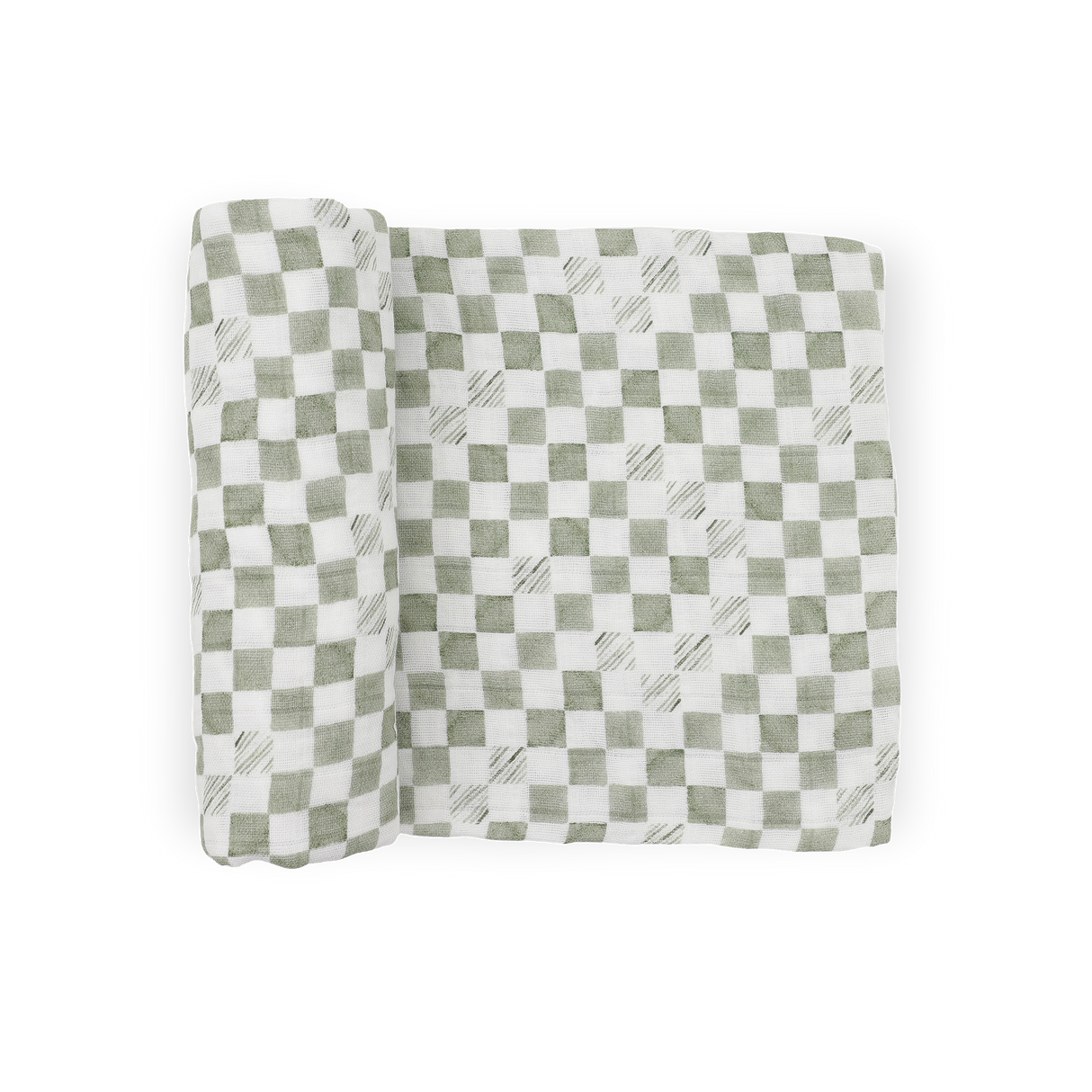 Organic Cotton Muslin Swaddle Blanket - Green Checker by Little Unicorn