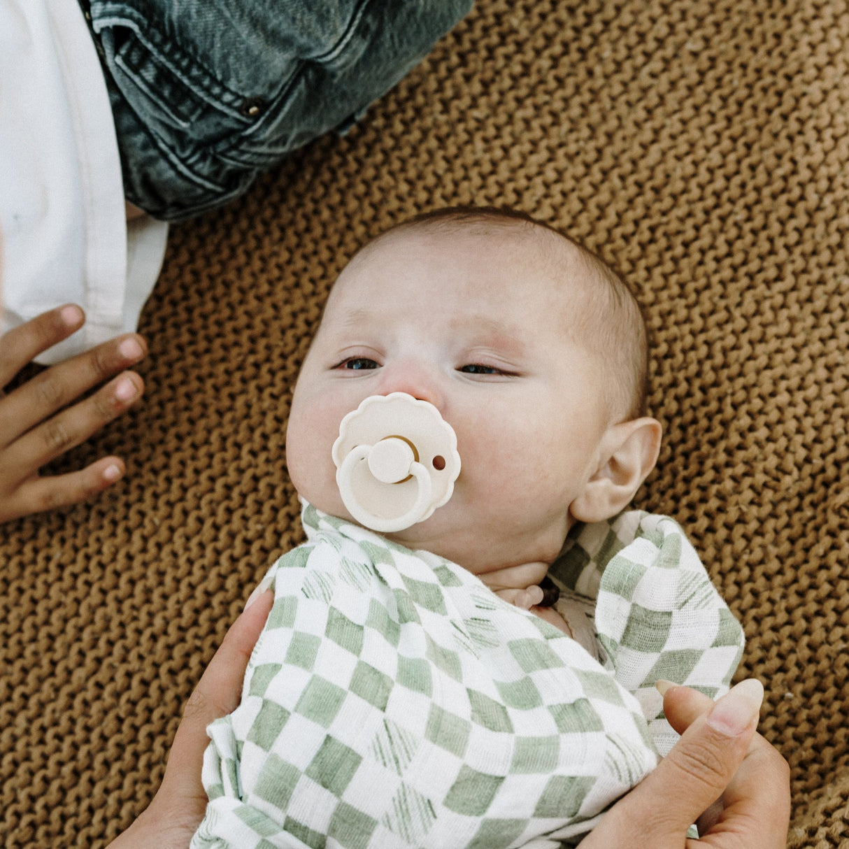 Organic Cotton Muslin Swaddle Blanket - Green Checker by Little Unicorn
