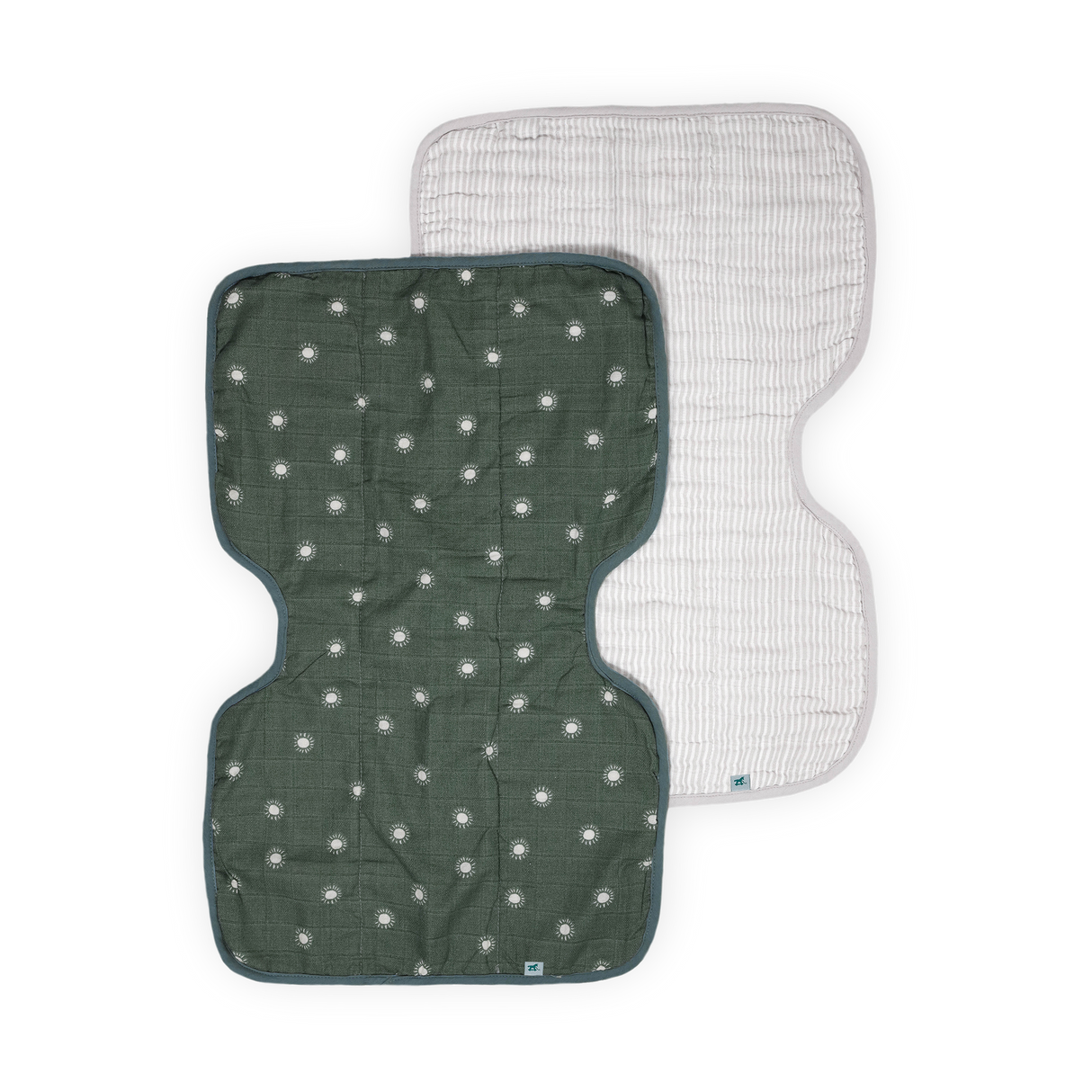 Organic Cotton Muslin Burp Cloth 2 Pack - Sage Suns + Sand Stripe by Little Unicorn