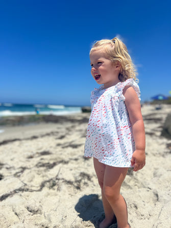 Jenn Dress in Coral and Aqua Fish by Vignette