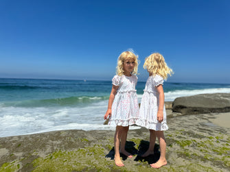 Keely Dress in Coral and Aqua Fish Print by Vignette