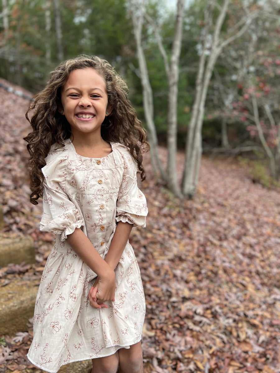 Aretha Dress in Oatmeal Floral by Vignette