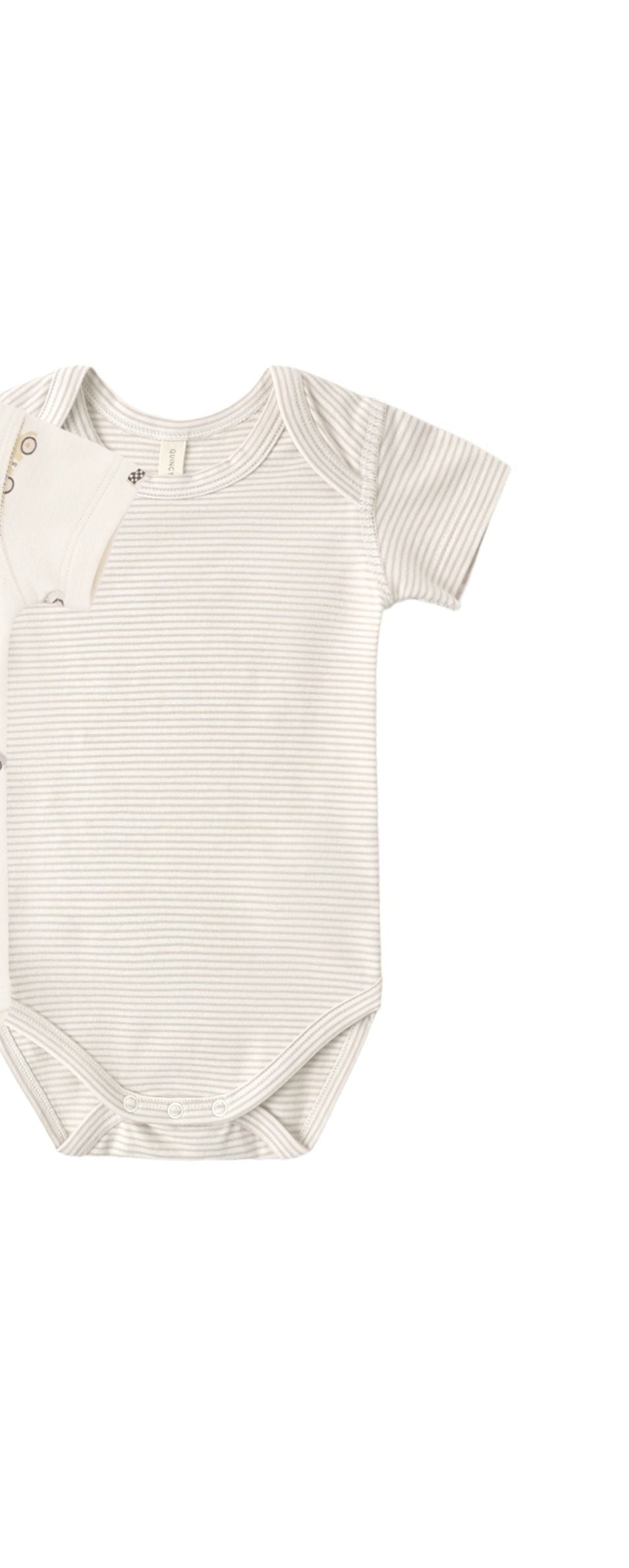 Short Sleeve Bodysuit || Oat Micro Stripe by Quincy Mae