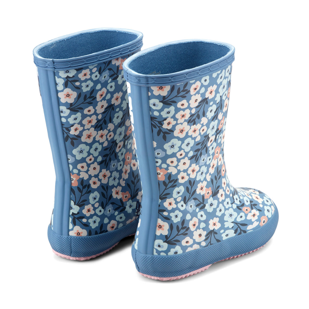 Kids First Classic Rain Boots- Medium Blue Floral Print by Hunter Boots