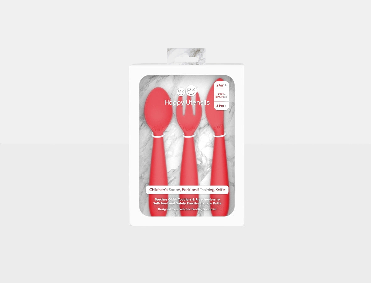 Happy Utensils in Coral by EZPZ
