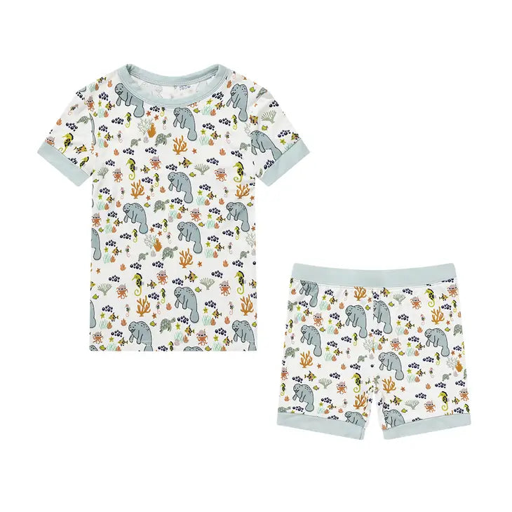 Manatee Bamboo Short Sleeve Kids Pajama Shorts Set by Emerson and Friends