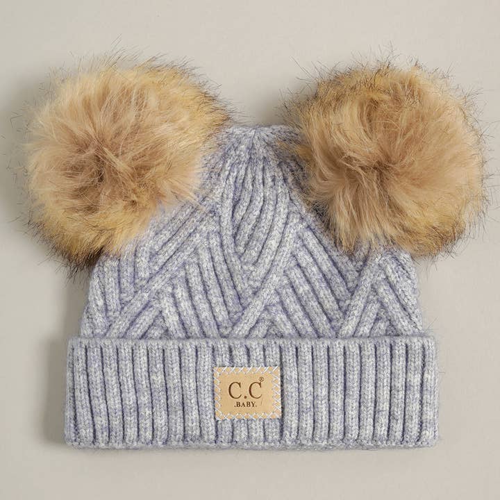 Baby Criss-Cross Beanie w/ Double Pom-Pom in B.Blu Mix by C.C Baby