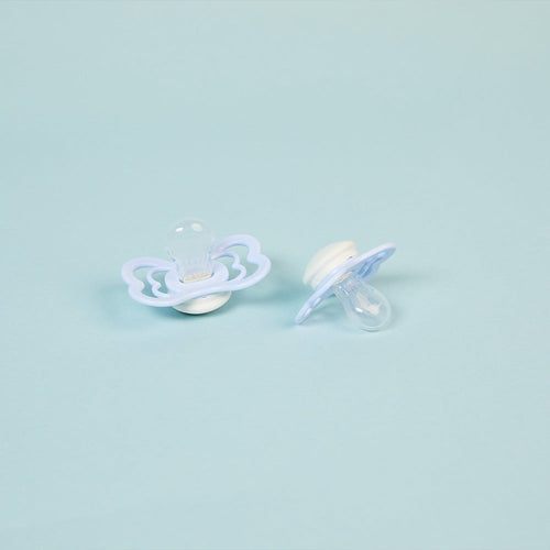 Supreme GLOW Pacifiers 2 Pk- Iron/Baby Blue by Bibs