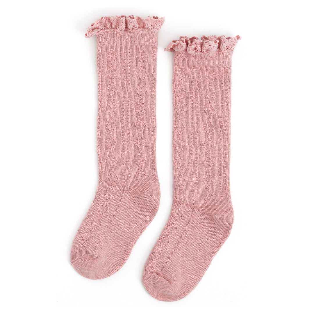 Blush Fancy Lace Top Knee High Socks by Little Stocking Co.