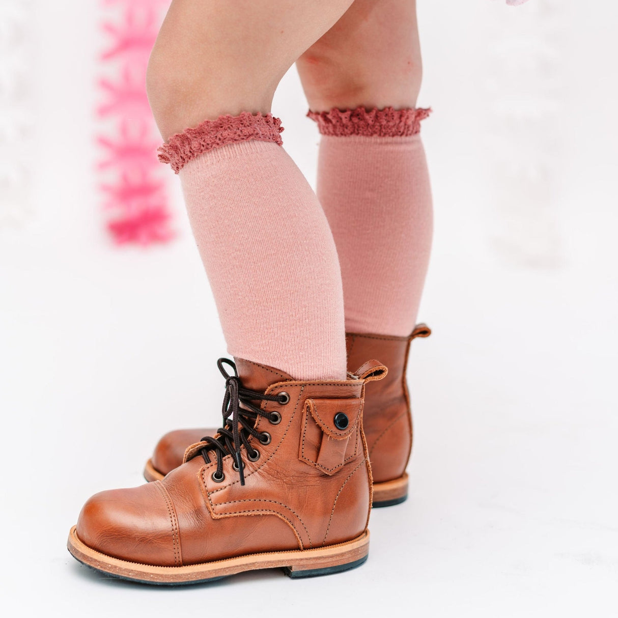 Blush + Mauve Lace Top Knee High Socks by Little Stocking Co.
