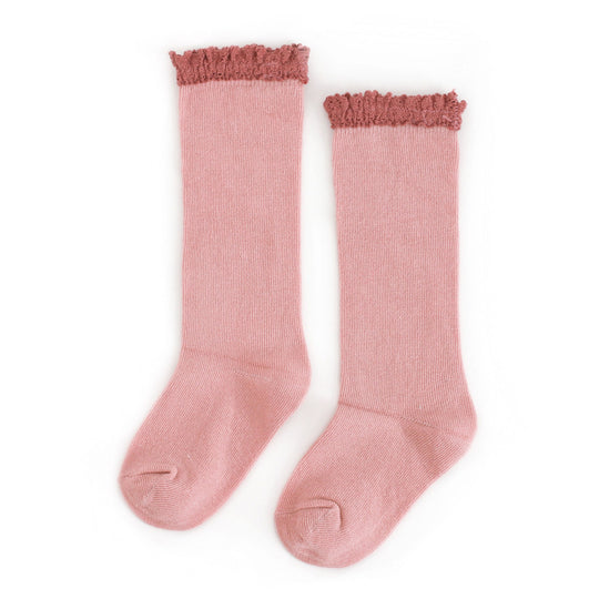 Blush + Mauve Lace Top Knee High Socks by Little Stocking Co.