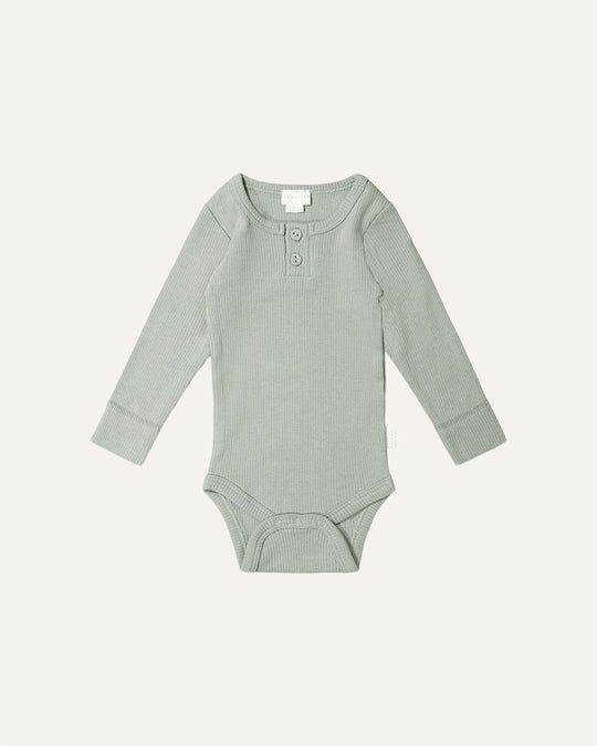 Organic Cotton Fine Rib Long Sleeve Bodysuit - Mist by Jamie Kay