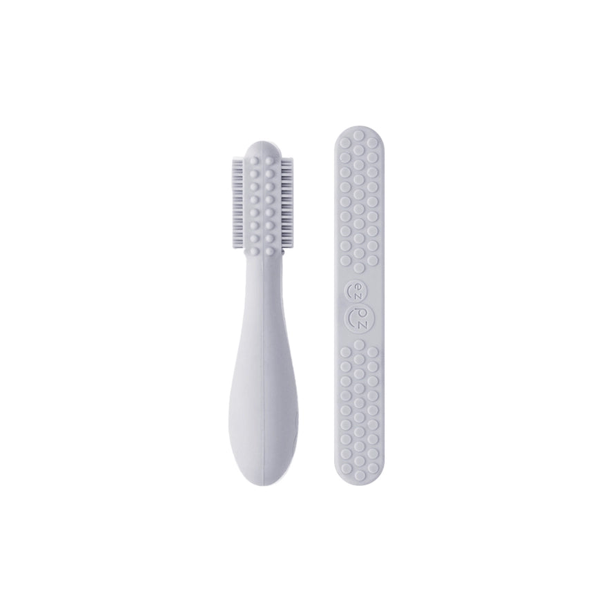 Baby-Led™ Toothbrush + Sensory Tongue Depressor Dual Pack - Pewter by EZPZ