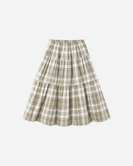 Tiered Midi Skirt || Olive Dobby Plaid by Rylee + Cru