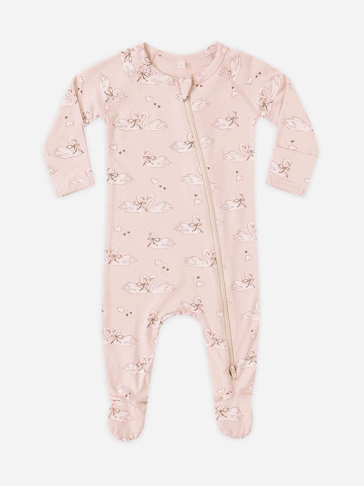 Bamboo Zip Footie || Swans by Quincy Mae