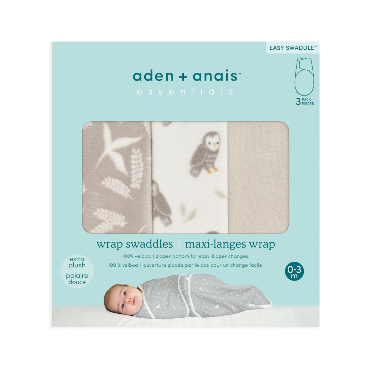 essentials velboa wrap swaddles quick change 3 pack -rockland marsh by aden + anais