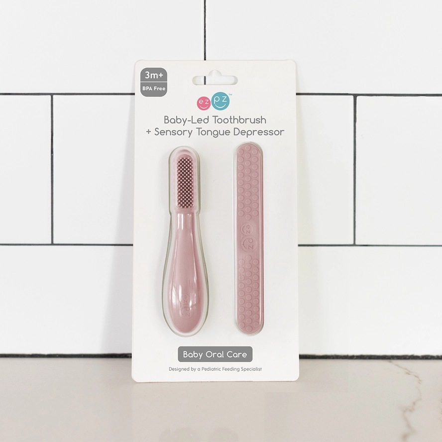 Baby-Led™ Toothbrush + Sensory Tongue Depressor Dual Pack - Blush by EZPZ