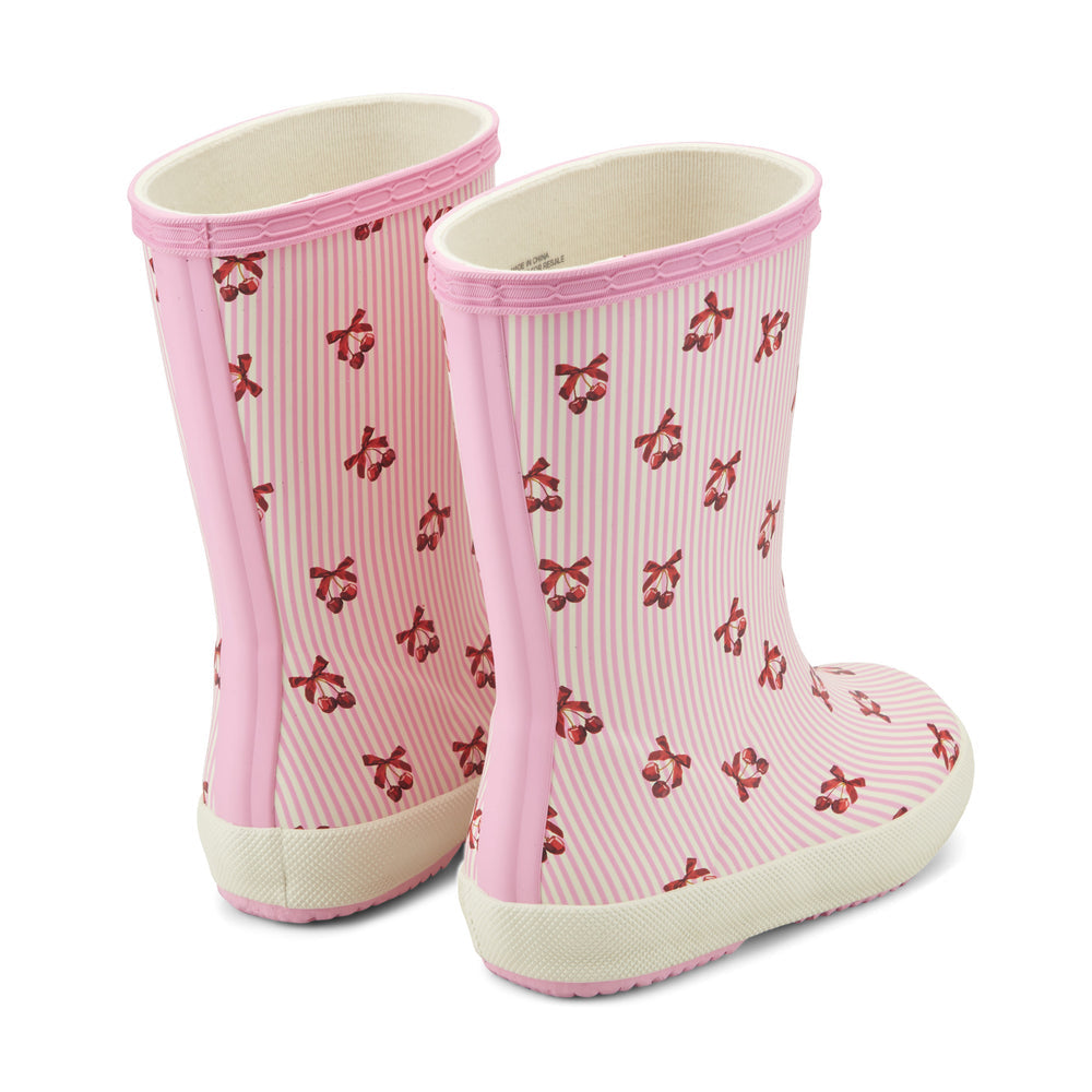 Kids First Classic Rain Boots- Pink Cherry Bow Print by Hunter Boots