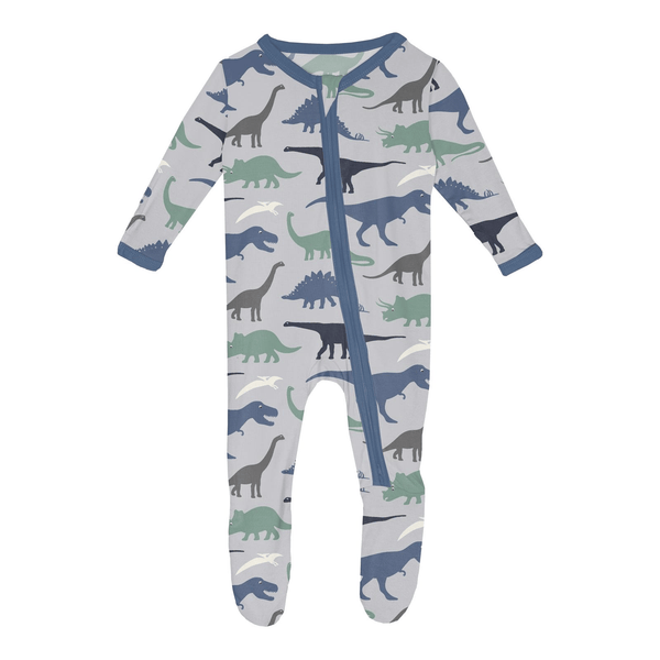 Footie w/ 2 Way Zipper- Dove Dino Museum by Kickee Pants