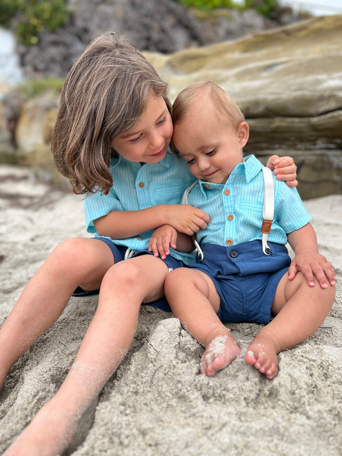 CAPTAIN Blue Shorts With Adjustable Suspenders by Me & Henry