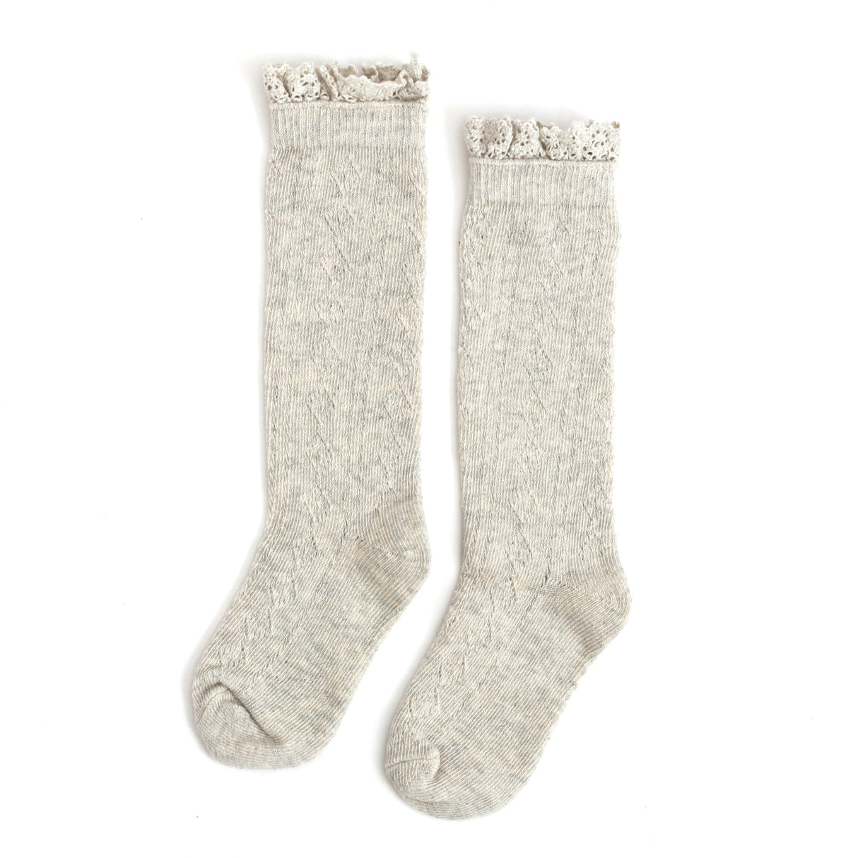 Heathered Ivory Fancy Lace Top Knee High Socks by Little Stocking Co.
