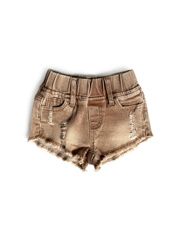 Cut Off Denim Shorties - Camel Wash by Little Bipsy