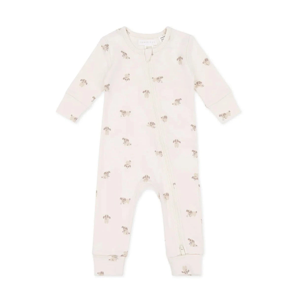 Organic Cotton Reese Zip Onepiece- Sasha Puppy Tofu by Jamie Kay