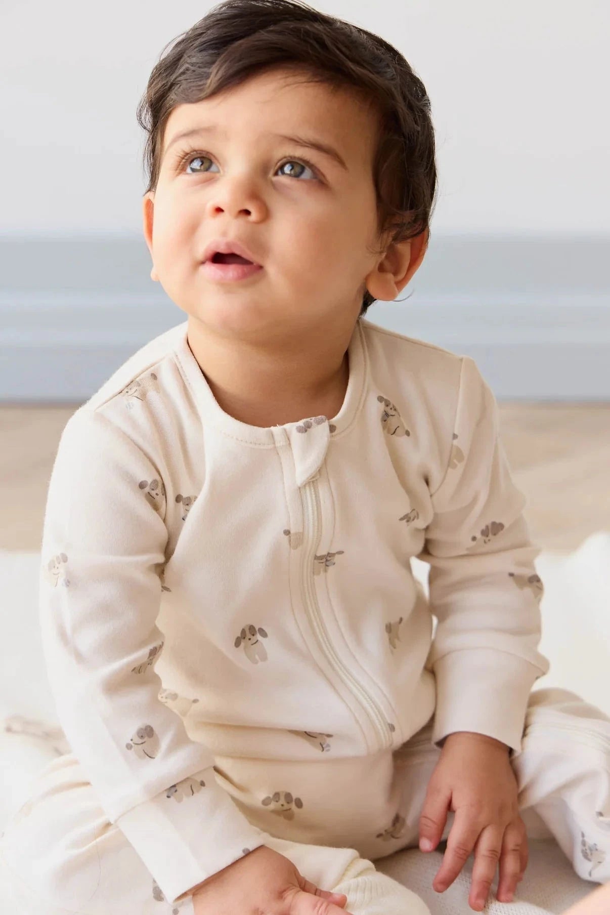 Organic Cotton Reese Zip Onepiece- Sasha Puppy Tofu by Jamie Kay