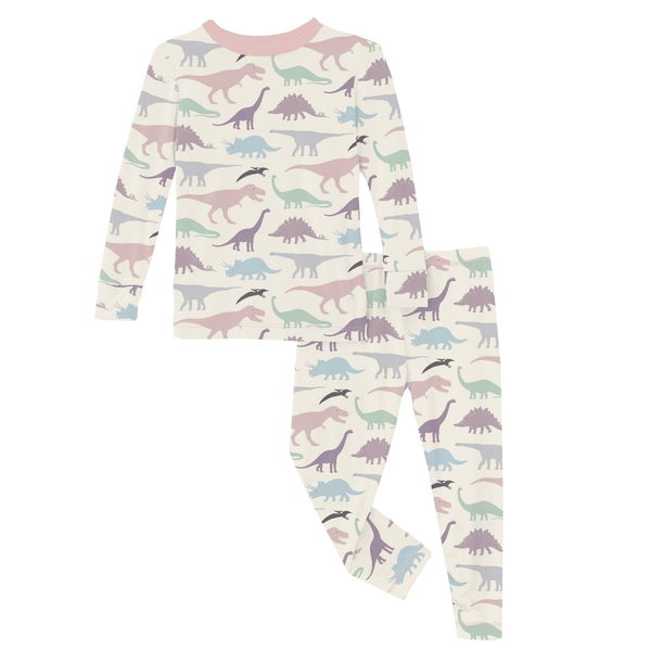 L/S Pajama Set- Lavender Dino Museum by Kickee Pants