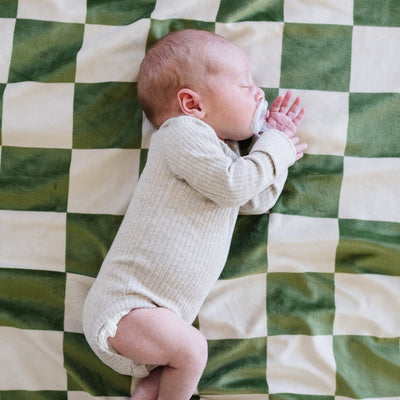 Minky Stretch Receiving Blanket- Olive Checkered by Saranoni