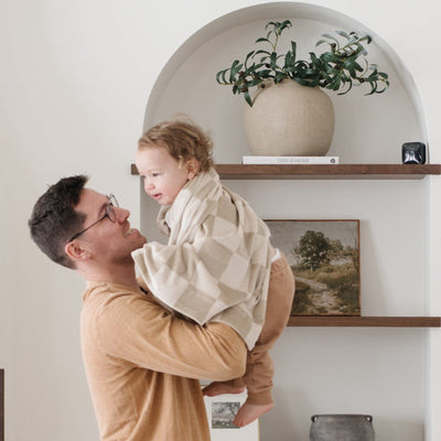 Minky Stretch Receiving Blanket- Neutral Checkered by Saranoni