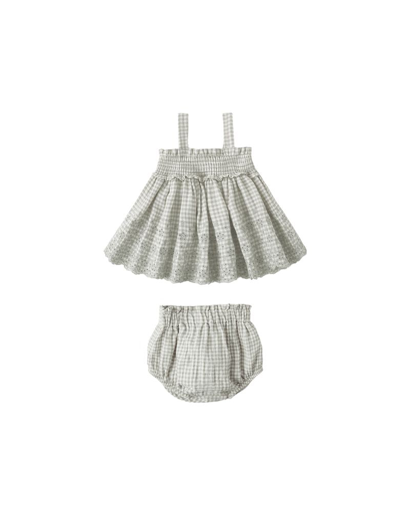 Mae Smocked Top + Bloomer Set || Sage Gingham by Quincy Mae
