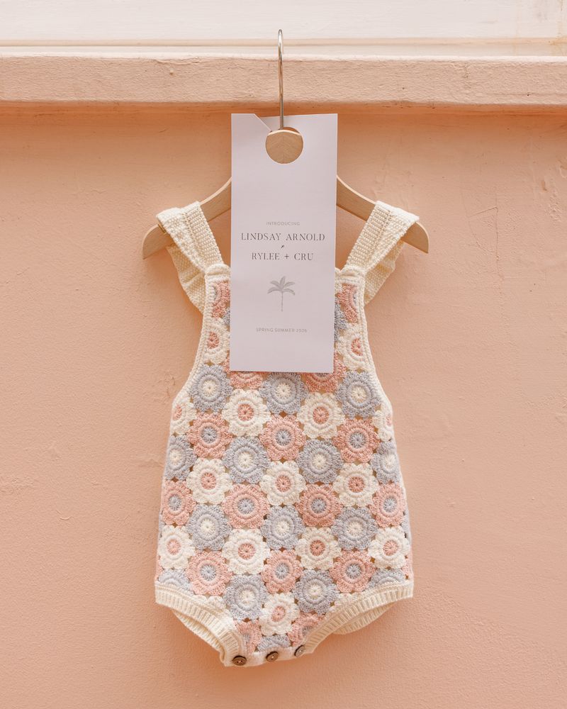 Crochet Romper || Blue, Light Pink, Ivory by Rylee + Cru