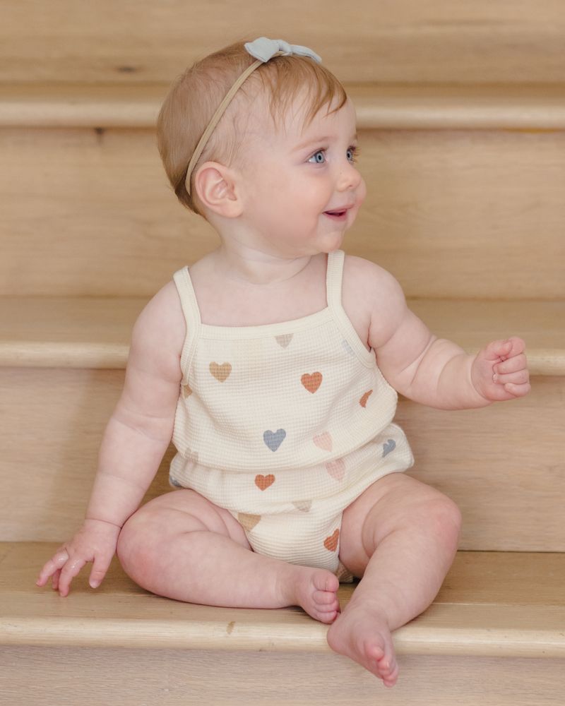 Waffle Cinch Romper || Confetti Hearts by Quincy Mae