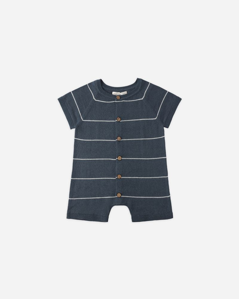 Liam Knit Romper || Navy Stripe by Rylee + Cru