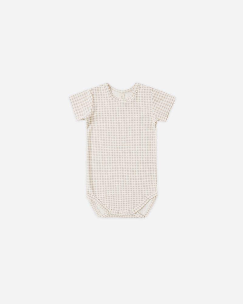 Bamboo Short Sleeve Bodysuit || Oat Gingham by Quincy Mae