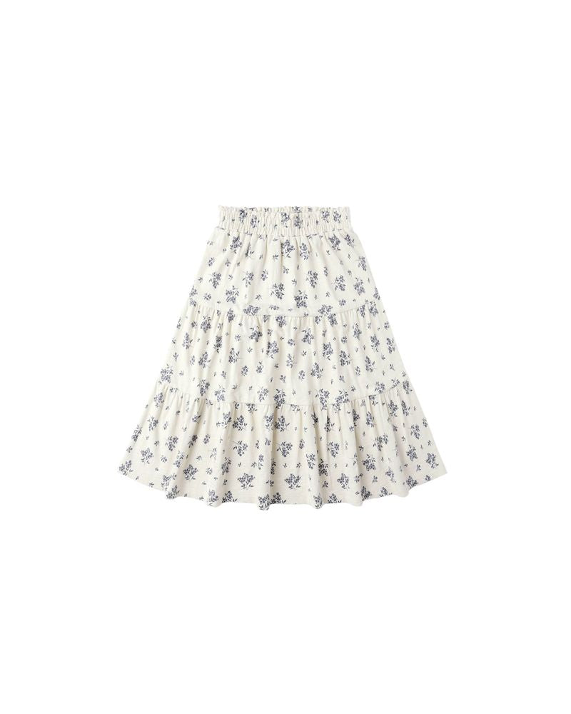 Ruffle Tiered Midi Skirt || Blue Floral by Rylee + Cru