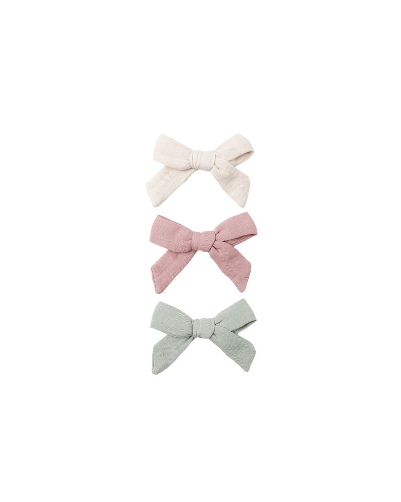 Bow W. Clip, Set Of 3 || Natural, Mauve, Sage by Quincy Mae